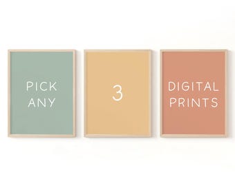 Pick Your Own Set of 3 Wall Art Prints, Gallery Wall Set of 3 Prints for Nursery Room Decor or Kids Playroom Decor, Custom Art Prints