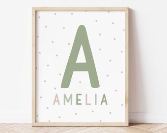 Personalized Name Print for Baby Girl Nursery Decor, Kids Playroom Decor, Green Custom Baby Name Wall Art Print, Girls Room Decor