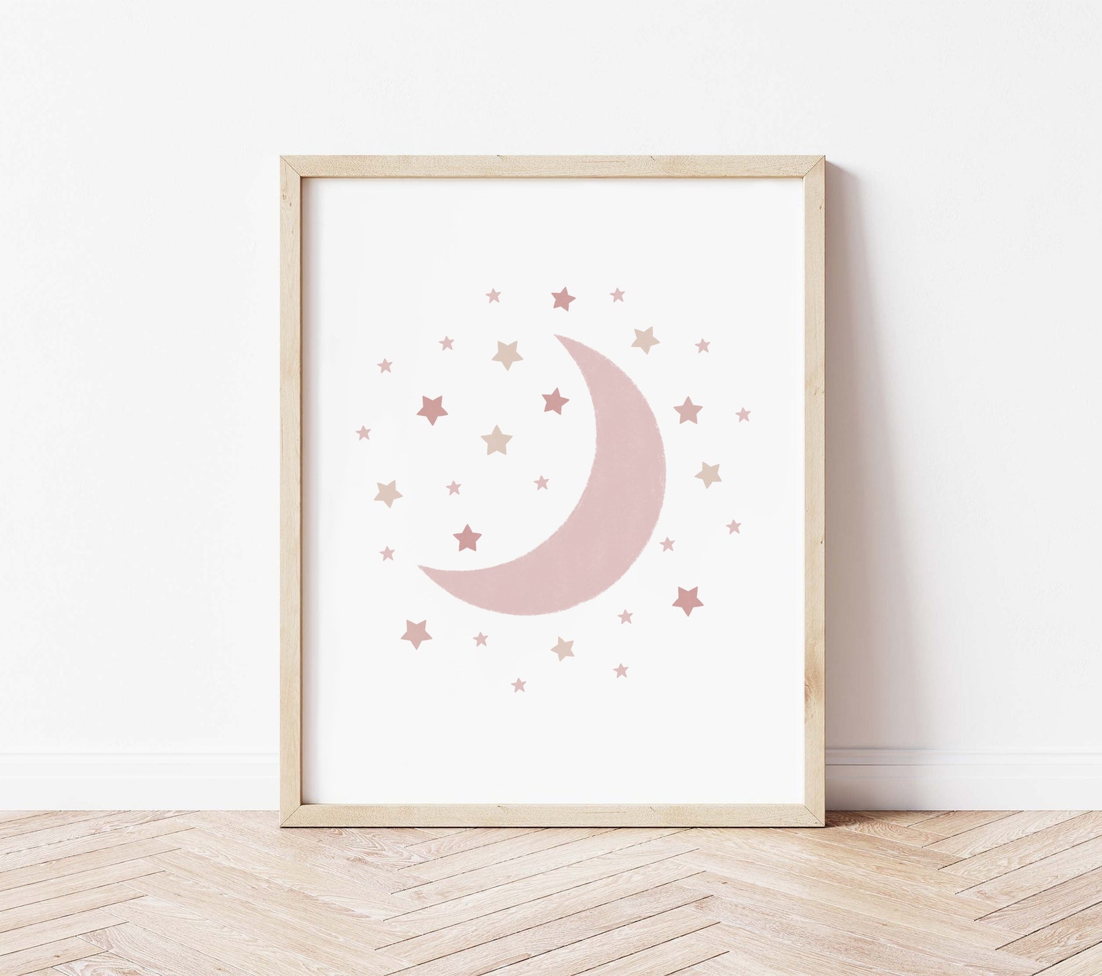 Set of 3 Blush Pink Baby Girl Nursery Wall Art Prints, Sun Rainbow Moon ...