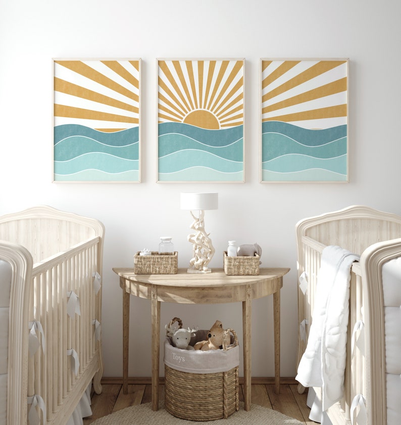 Set of 3 Nautical Decor Nursery Wall Art, Kids Room Beach House Decor ...