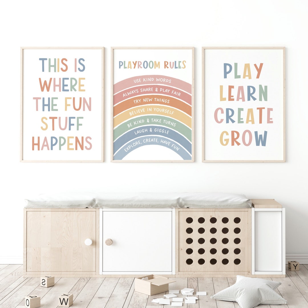 Set of 3 Kids Playroom Decor Wall Art Prints, Playroom Rules for ...