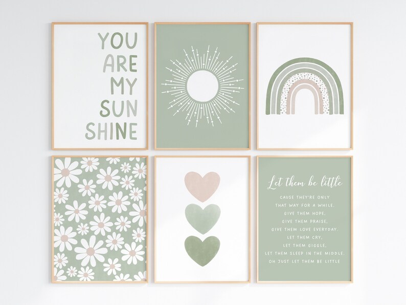 Set of 6 Sage Green Nursery Decor Wall Art Prints Boho Print Etsy