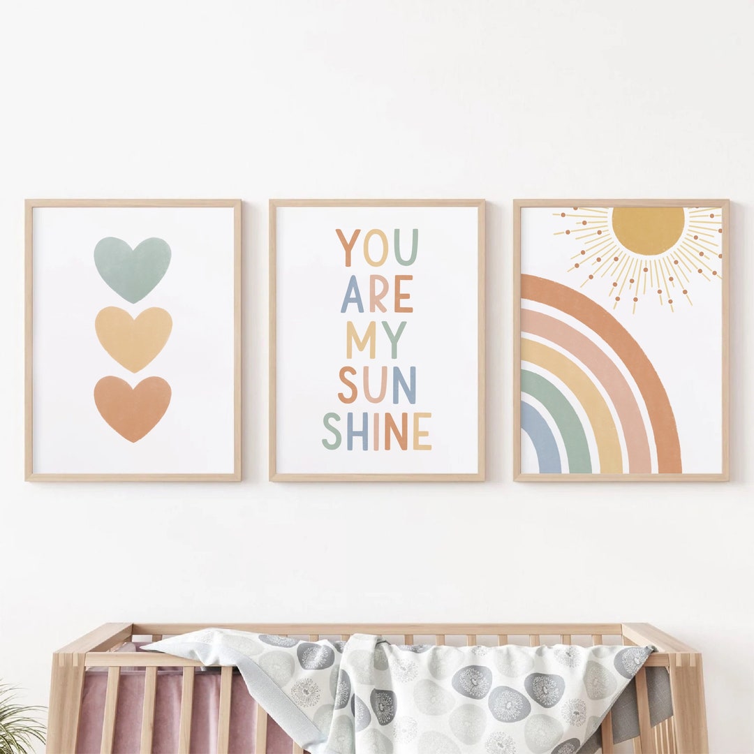 Set of 3 Colorful You Are My Sunshine Nursery Wall Art Prints, Sun ...