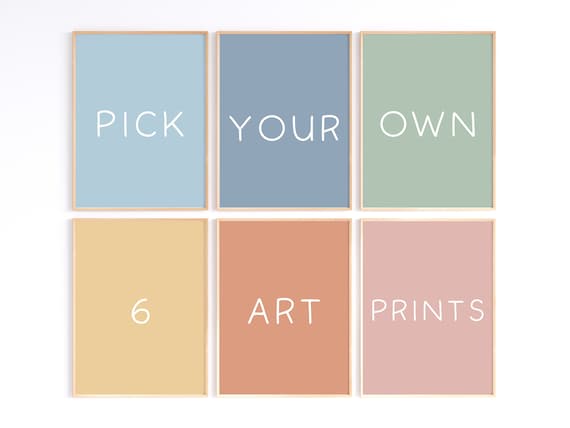 Pick Your Own Set of 6 Wall Art Prints, Gallery Wall Set of 6 Prints for Nursery Room Decor or Kids Playroom Decor, Custom Art Prints