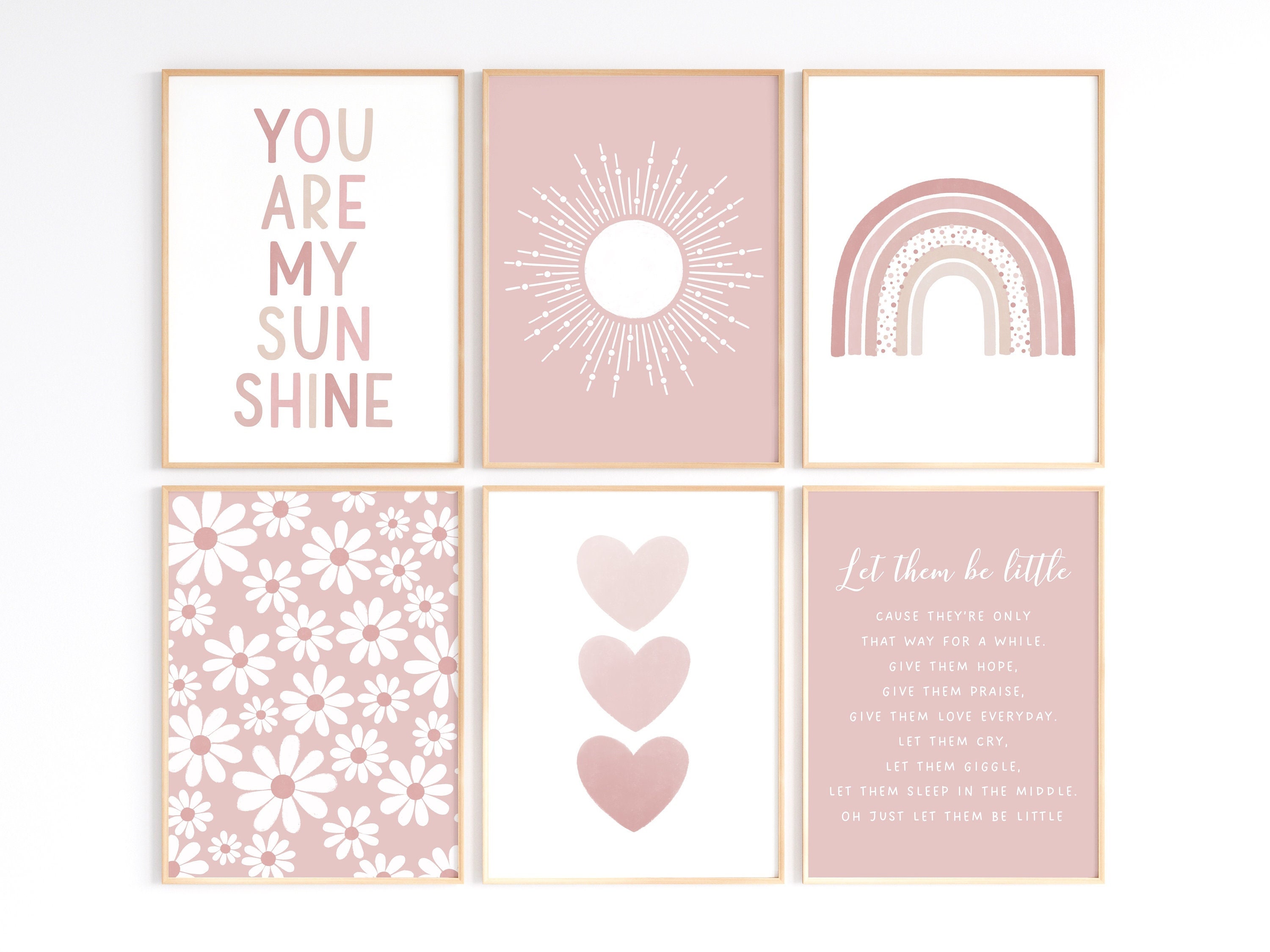 Set of 6 Pink and Blush Nursery Decor Wall Art Prints, Baby Girls Room ...