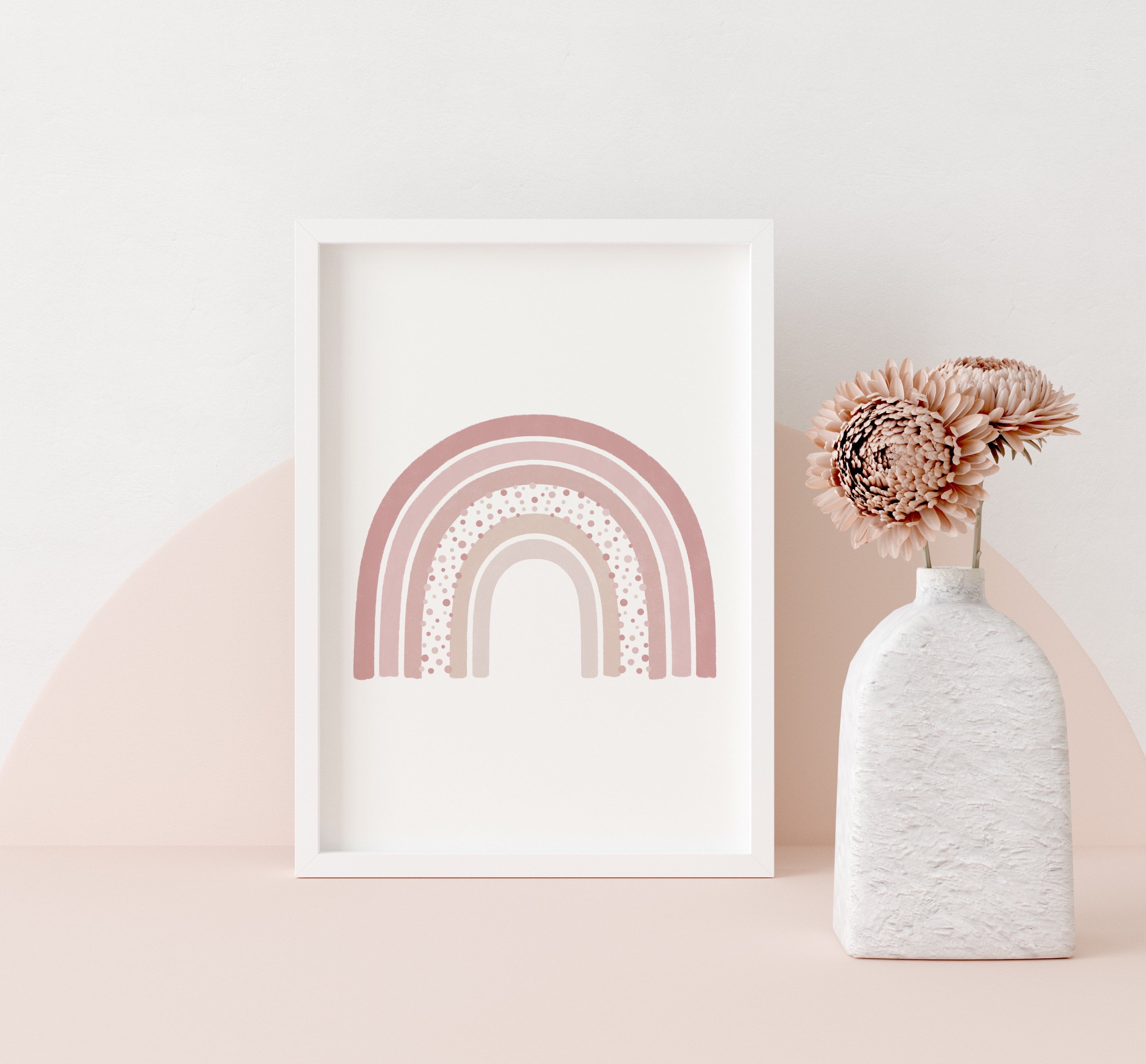 Set of 3 Blush Pink Baby Girl Nursery Wall Art Prints, Sun Rainbow Moon ...