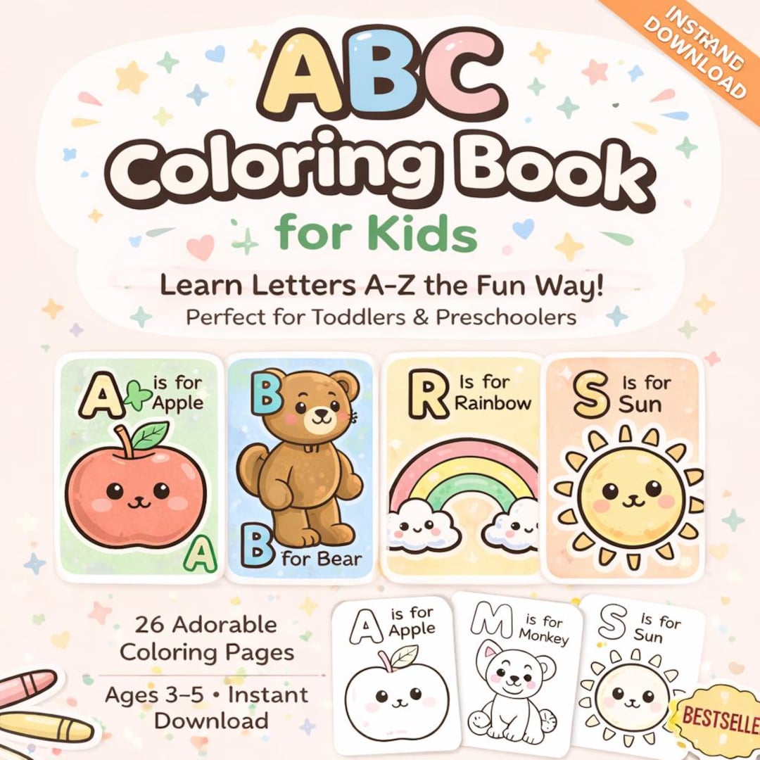 ABC Coloring Book for Kids Printable, Alphabet Coloring Pages A-Z ...