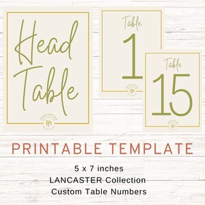 Rustic Minimalistic Elegant Table Numbers (Lancaster Collection) 5x7 Print – DIGITAL CANVA TEMPLATE