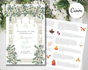 Modèle de programme de mariage hindou : design personnalisable sur toile (téléchargement numérique)