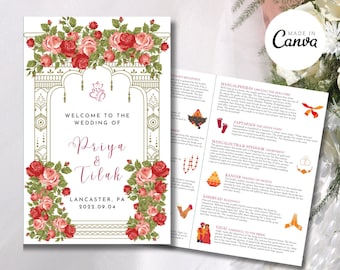 Modèle de programme floral de mariage hindou : cérémonie gujarati (modèle sur toile)