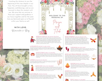 Programa de boda india: Mandap floral, ceremonia hindú (plantilla de Canva)