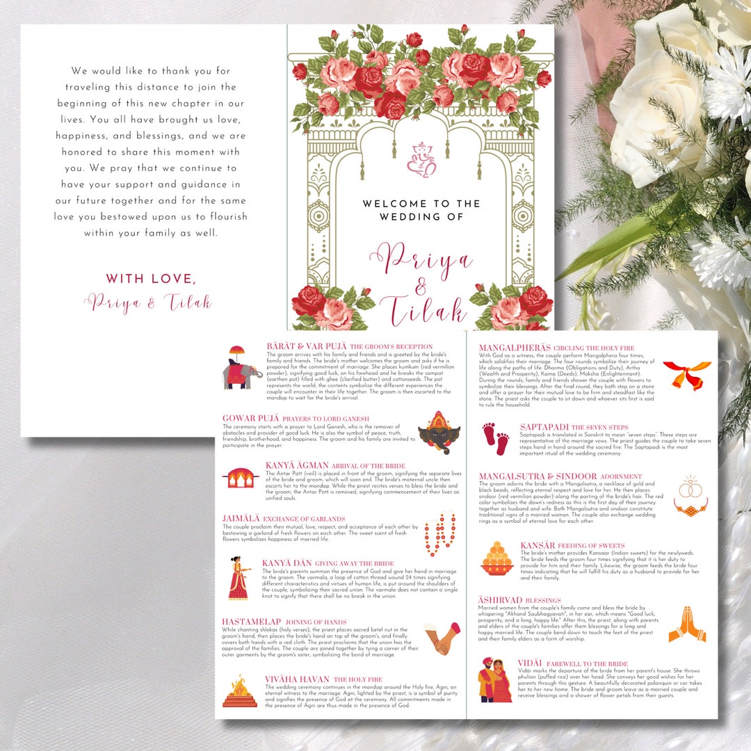 Hindu Wedding Program Template: Gujarati Ceremony (digital Download) - Etsy, image size:1080x1080