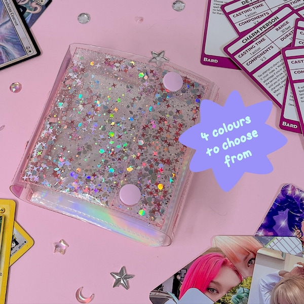 Mini Glitter Shaker Card Binder | Clear Vinyl Organizer for TCG, Photocards, DnD Spellcards & Collectibles