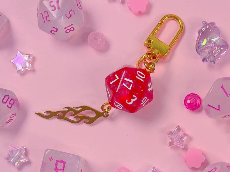 Fireball D20 Keychain: Red Dice Charm - DnD RPG Accessory image 2