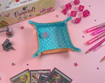 Blue & Gold Dice Tray: Foldable TTRPG Organizer for Girly Gamers