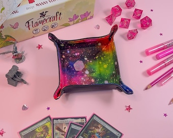 Foldable Dice Tray: Rainbow Galaxy Fabric, TTRPG Travel Organizer