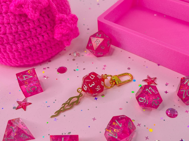 Fireball D20 Keychain: Red Dice Charm - DnD RPG Accessory image 1