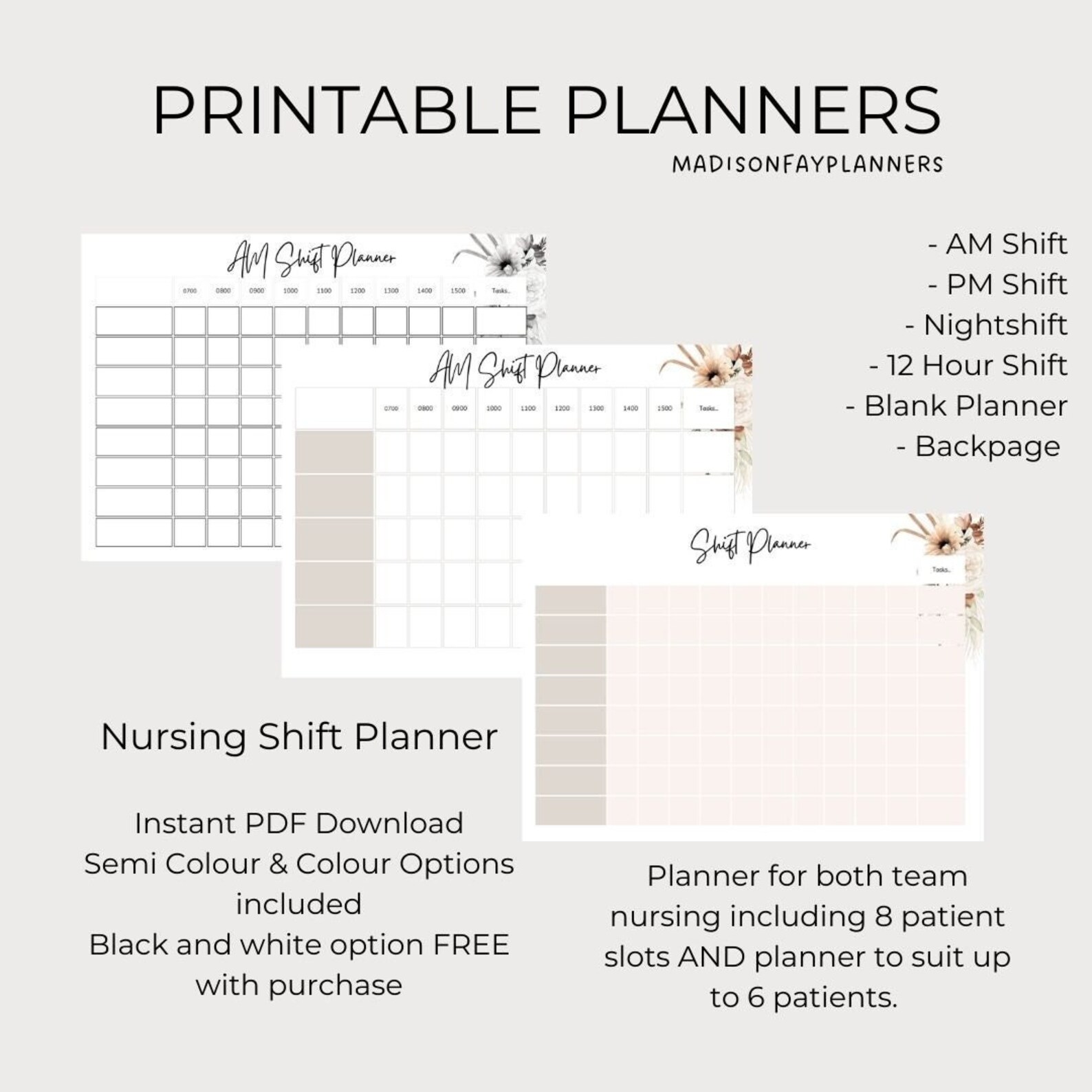 Nursing Shift Time Planner Printable Etsy