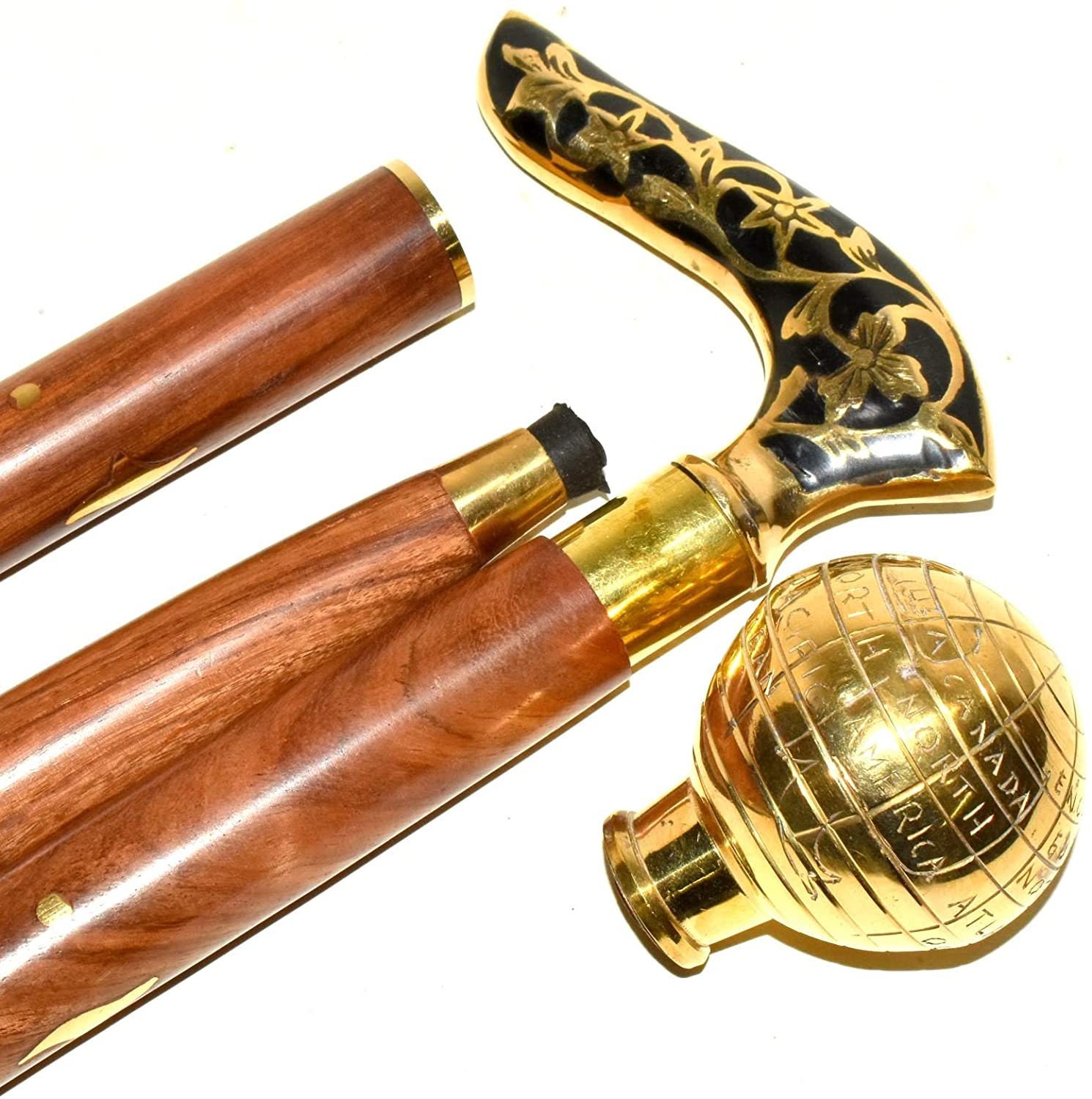 Globe Head Cast Brass Outside Handle Solid Cane Walking Stick Etsy