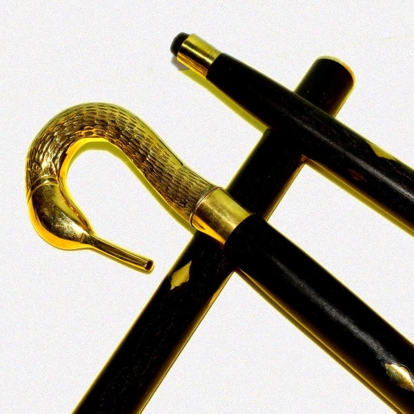 Handmade Vintage Style Walking Cane - Brass Black Derby Head, Wooden Stick, Adjustable