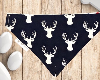 Cerf bleu marine - Bandana pour chien sur le col - Double face