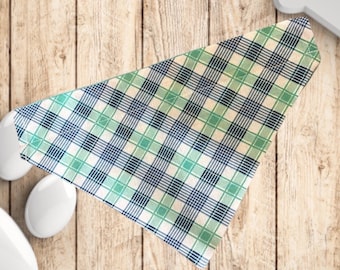 Turquoise Plaid - Over the Collar Doggie Bandana - Double Sided