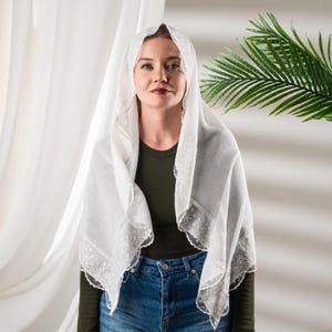 Ivory Linen Veil, Catholic Veil for Mass, Cathedral Veil, Bridal Veil Short, Mantilla Veil, Church Veil, Orthodox Christian Veil image 3