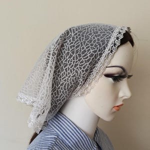 54) Short Lace Chapel Veil | White Triangle Mantilla Head Covering | Handmade Catholic Veil for Latin Mass, Prayer or Church Use