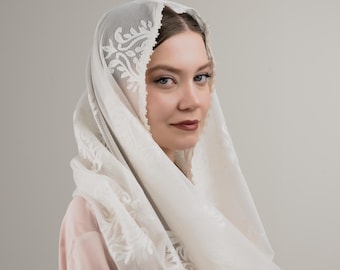 White Chapel Veil, Catholic Mantilla, Floral Mantilla, Mantilla Head Covering, Catholic Lace Veil Mantilla