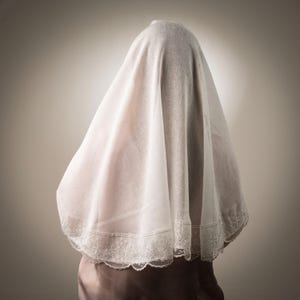 Ivory Linen Veil, Catholic Veil for Mass, Cathedral Veil, Bridal Veil Short, Mantilla Veil, Church Veil, Orthodox Christian Veil image 5