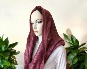 13)Burgundy Lace Infinity Veil – Lightweight Prayer Shawl – Catholic Mass Head Covering – Modest Mantilla Veil – Church Veil Scarf