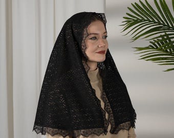 Black Chapel Veil, Mass Veil for Women, Catholic Mass Veil, Black Church Veil, Elegant Veil, Handmade Veil, Buy 3, get 4th free