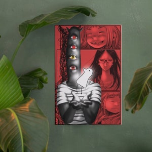Dobranoc Punpun Anime plakat Print, Oyasumi Punpun, Aiko Tanaka, insio asano fanart.