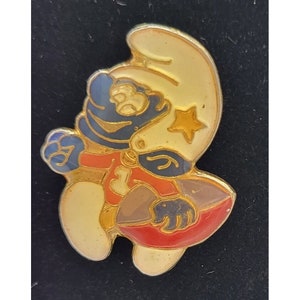 Vintage Smurf Sporty Football Enamel Lapel Pin