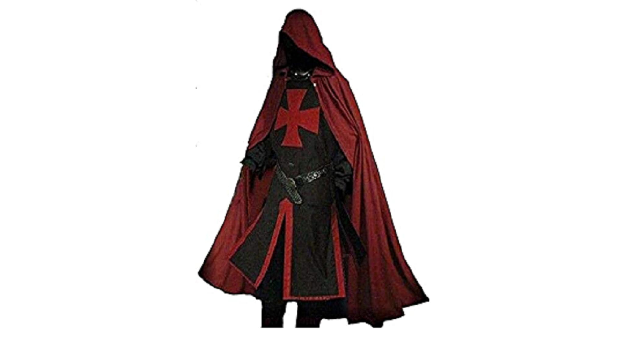 Medieval Knight Costume Templar Tunic & Hooded Cape Cloak Surcoat  Hoodie SCA
