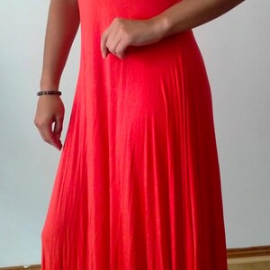 ヴィンテージオレンジマキシサンドレス、ハイウエストフレアスカート、XS