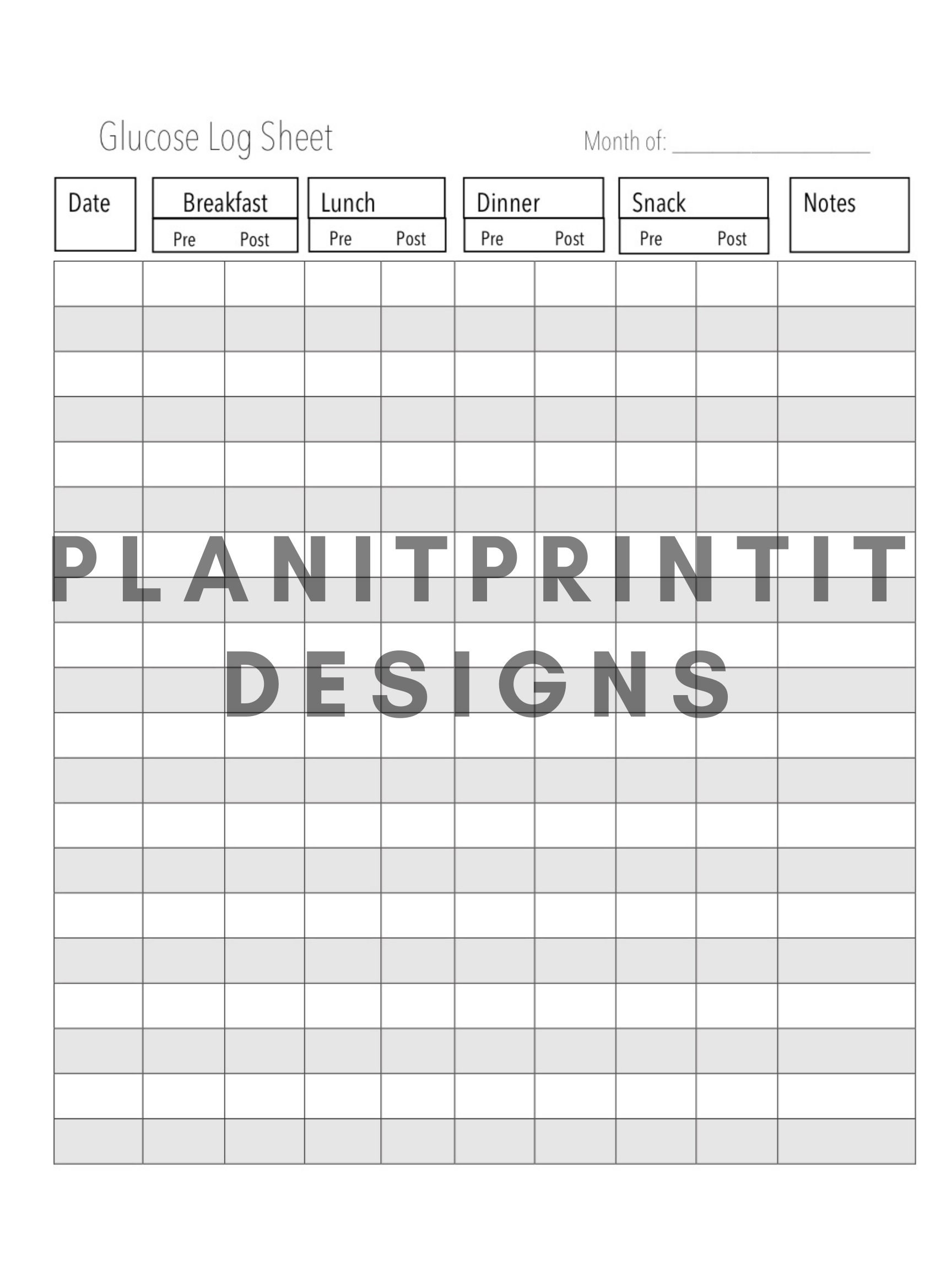 Glucose Log Sheet Template / Blood Sugar Measurements / - Etsy