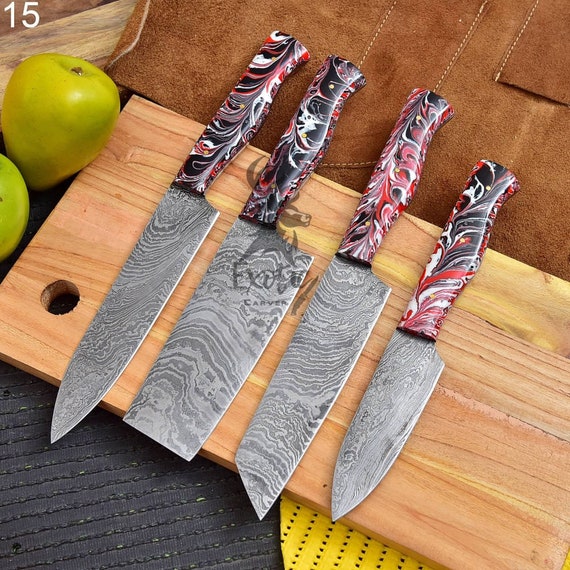 Set of 4 Damascus Handmade Kitchen Knife Set Hand Etsy