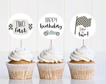 Two Fast Cupcake Toppers, Two Fast Birthday Decorations, Race Car Birthday Decor, Car Birthday For Boy, Race Car 2nd Birthday Party