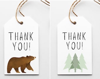 Beary 1st Birthday Party Favor Tags, Bear Birthday Gift Tags, Bear First Birthday, Boy Bear Birthday Party, Bear Thank You Tags