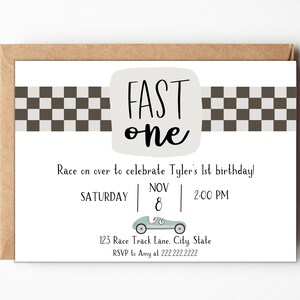 Fast One Birthday Invitation, Race Car First Birthday Invitation, Car 1st Birthday Invite For Boy, Fast One 1st Birthday Party