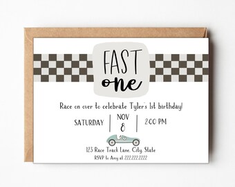 Fast One Birthday Invitation, Race Car First Birthday Invitation, Car 1st Birthday Invite For Boy, Fast One 1st Birthday Party