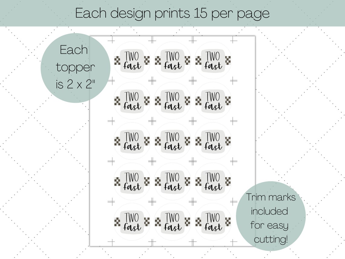 Two Fast Cupcake Toppers Two Fast Birthday Decorations Race Etsy