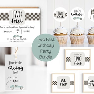 Growing Up Two Fast Birthday Bundle, Two Fast Birthday Invitation, Two Fast Party Decor, Race Car Party Decorations, 2nd Birthday, Blue Car