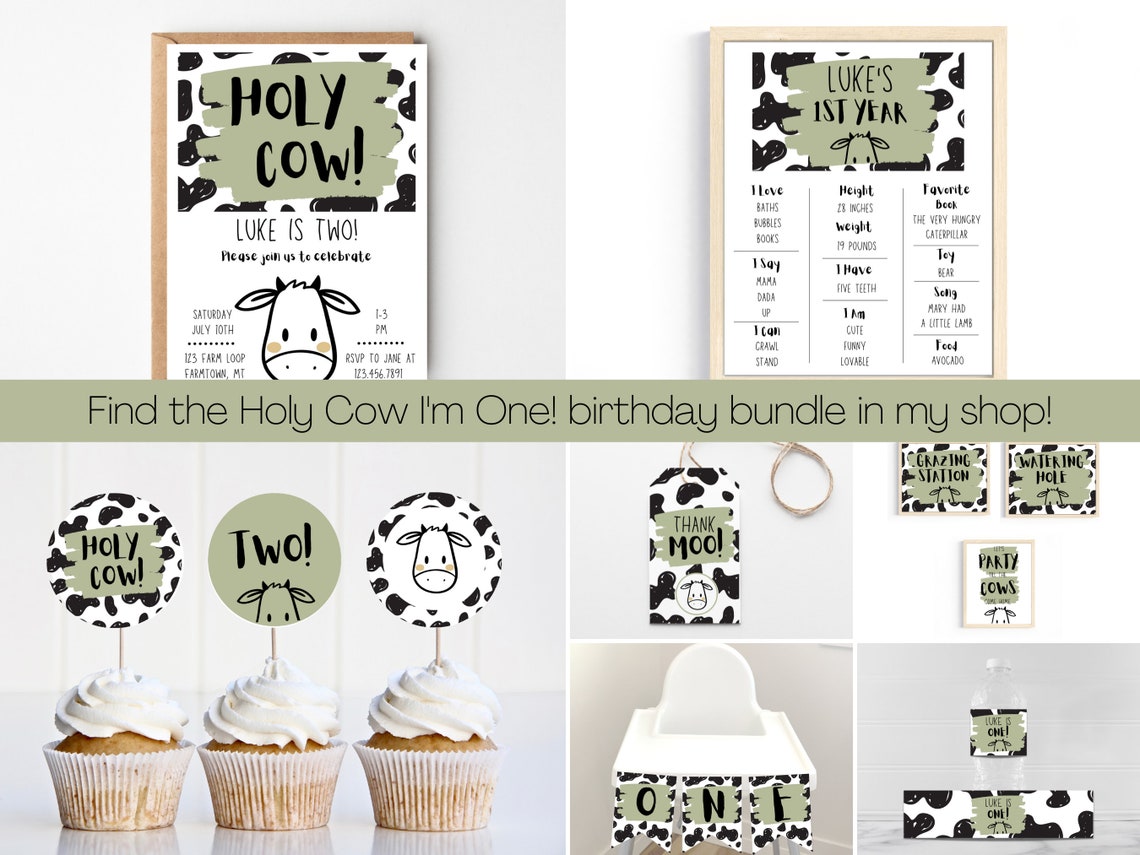 Holy Cow I m One Water Bottle Labels Cow Print Water Etsy