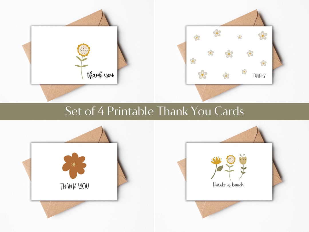 Flower Thank You Cards Printable Floral Thank You Cards - Etsy
