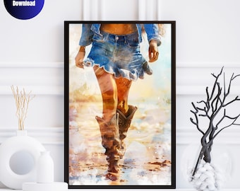 Cowgirl  wall prints, Cowboy Girl Poster, fashion photography, Trendy Luxury Wall Art, Dorm and Girl Bedroom Decor( MTO)