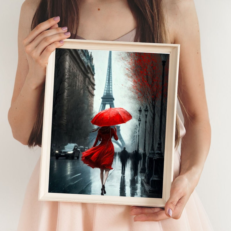 Printable Lady in Paris Fashion Wall Art Paris Eiffel Tower water color Illustration for Chic Stylish Home Décor Instant Digital download image 1
