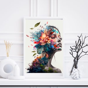 Printable lady decorated with flowers Instant Digital download