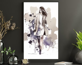 Boss babe Printable wall art Line wall art,Woman Fashion line Wall Art Water color Illustration for Chic Stylish Home Décor | ( MTO)